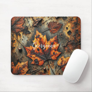 Tapis De Souris Nom personnalisé Grungy Autumen Feuilles industrie