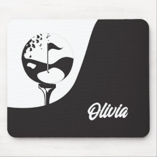 Tapis De Souris Nom personnalisé Hello Black and White Golf