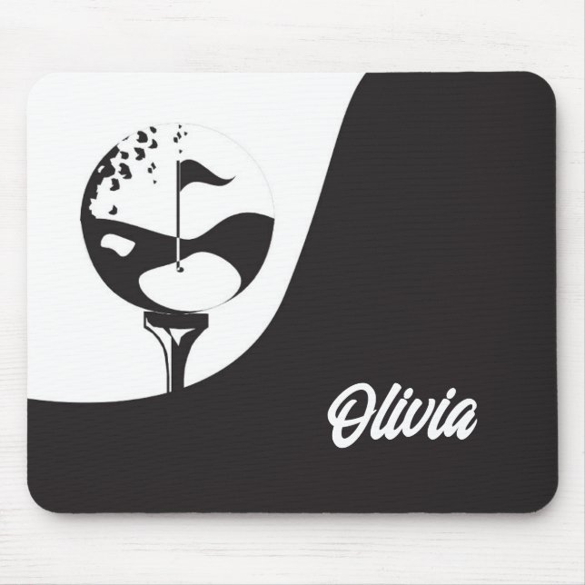 Tapis De Souris Nom personnalisé Hello Black and White Golf (Devant)