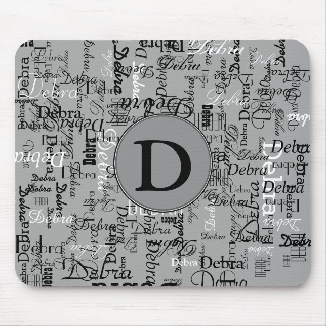 Tapis De Souris Nom personnalisé monogramme noir et blanc (Devant)