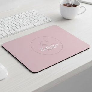 Tapis De Souris Nom personnalisé Monogramme Rose Poussiéreuse