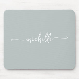 Tapis De Souris Nom personnalisé Monogramme Vert Sauge Simple Fémi