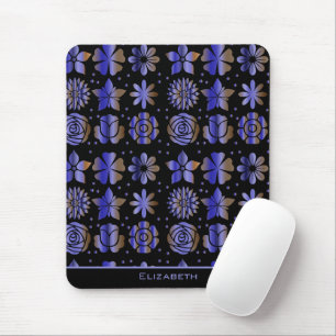 Tapis De Souris Nom personnalisé motif floral bleu transparent