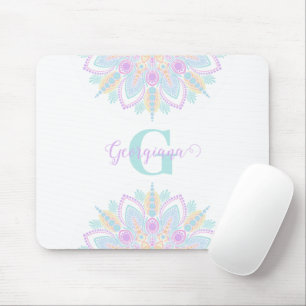 Tapis De Souris Nom personnalisé Pastel Rainbow Floral Sundae Mand