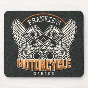 Tapis De Souris Nom personnalisé Pistons Wings Motorcycle Garage