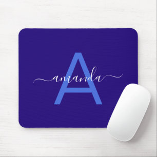 Tapis De Souris Nom personnalisé simple et bleu monogrammé personn
