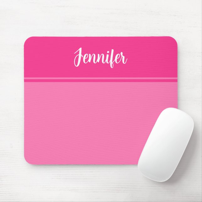 Tapis De Souris Nom personnalisé simple et joli rose chaud rayé (Avec souris)