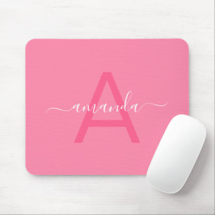 Tapis De Souris Nom personnalisé simple et rose monogrammé personn