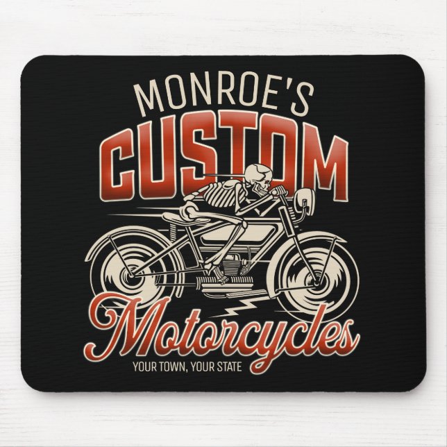 Tapis De Souris Nom personnalisé Skeleton Motorcycle Boutique (Devant)