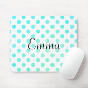 Tapis De Souris Nom personnalisé Typographie Turquoise Polkadot
