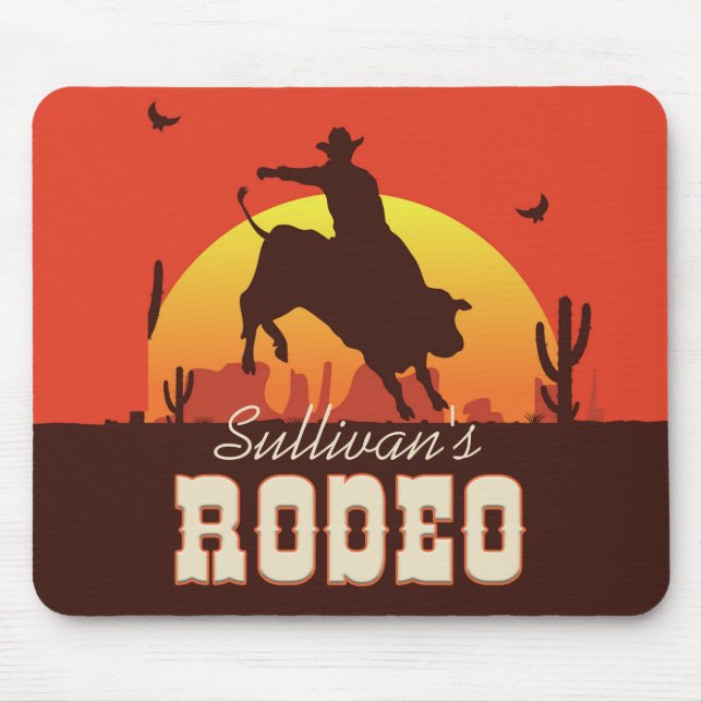 Tapis De Souris NOM Personnalisé Western Cowboy Bull Rider Rodeo (Devant)