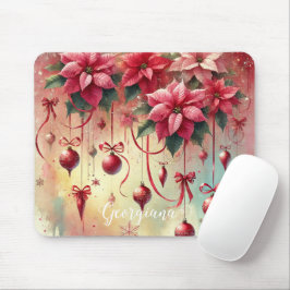 Tapis De Souris Nom personnalisé Whimsica Poinsettia Baubles de No