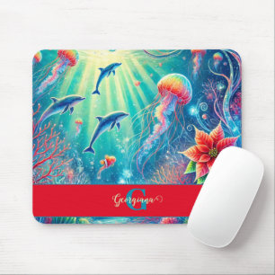 Tapis De Souris Nom Personnalisé Whimssical Floral Coral Reef Poin
