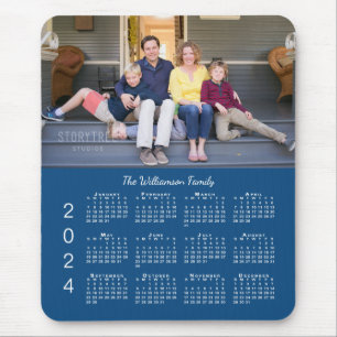 Tapis De Souris Nom photo personnalisé Bleu Calendrier 2024