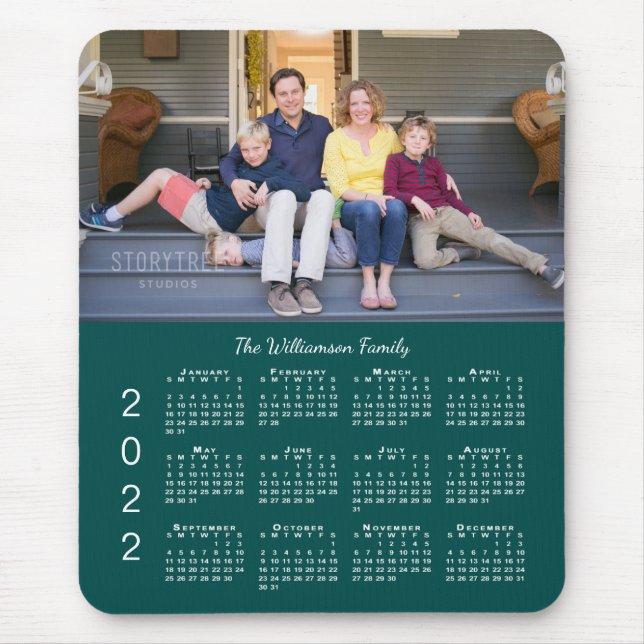 Tapis De Souris Nom photo personnalisé Blue Green 2022 Calendrier (Devant)