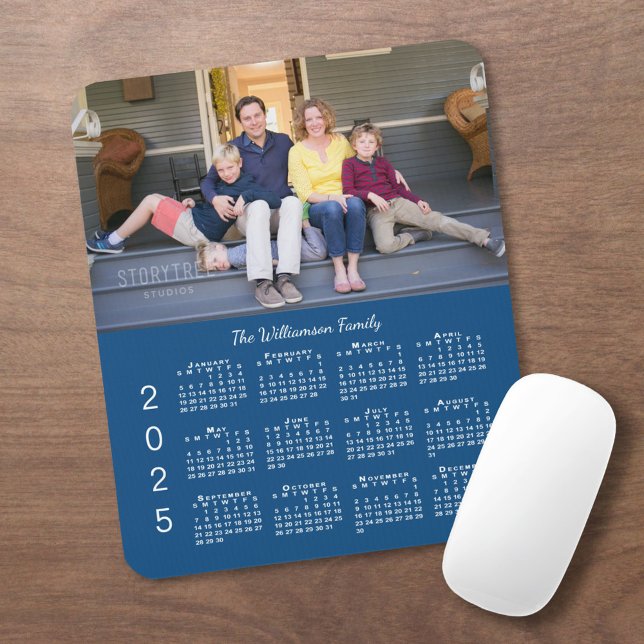 Tapis De Souris Nom photo personnalisé Calendrier Blue 2025 (Créateur téléchargé)