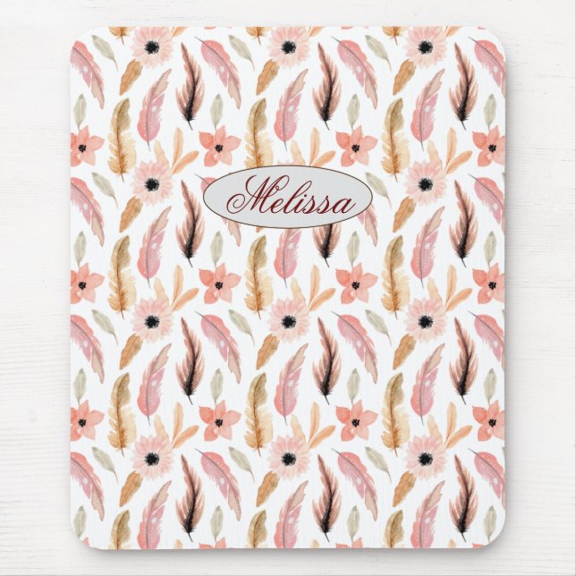 Tapis De Souris Nom rose mignon Floral Aquarelle Girl (Devant)