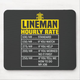 Tapis De Souris Note horaire drôle Lineman Black Mousepad