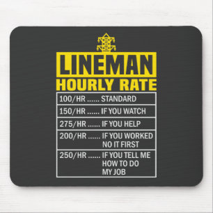 Tapis De Souris Note horaire drôle Lineman Black Mousepad