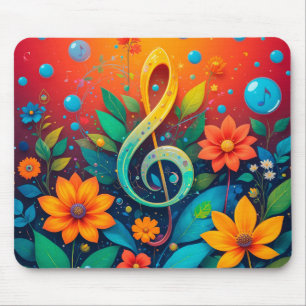 Tapis De Souris Note Musicale Artistique Entourée De Fleurs Coloré