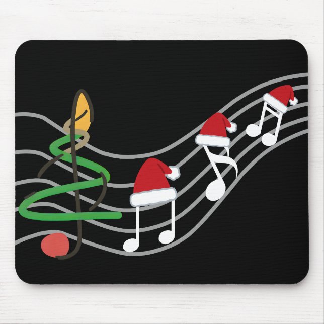 Tapis De Souris Notes de musique de Noël Santa Hat Treble Clef (Devant)
