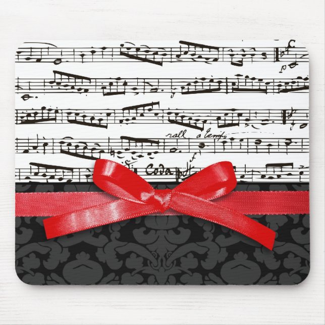 Tapis De Souris Notes de musique et ruban de rouge de faux (Devant)