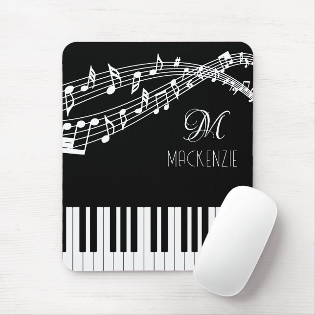 Tapis De Souris Notes de musique pour piano Nom du monogramme Coul (Avec souris)