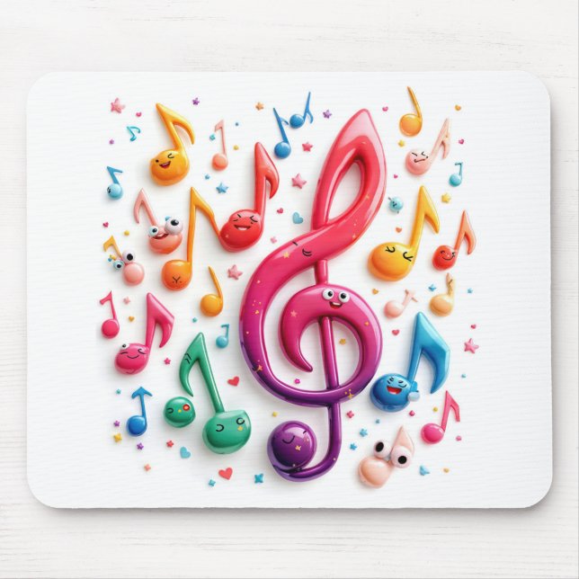 Tapis De Souris Notes musicales Arc-en-ciel avec globes oculaires (Devant)