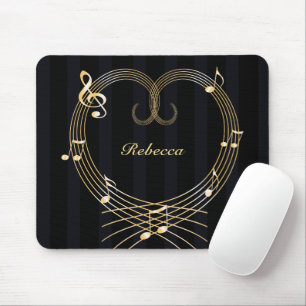 Tapis De Souris Notes musicales du coeur d'or personnalisées