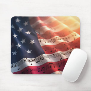 Tapis De Souris Notes musicales sur un drapeau américain