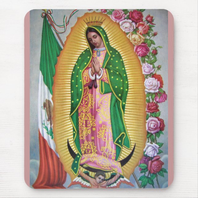 Tapis De Souris Notre Madame de Guadalupe avec le drapeau mexicain (Devant)