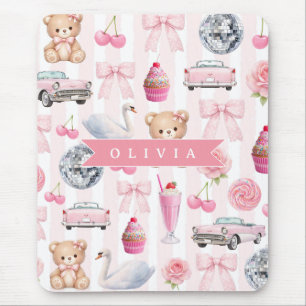 Tapis De Souris Nounours Rétro Mignon Rose Personnalisé Coquette
