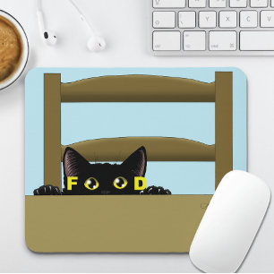 Tapis De Souris Nourriture pour chat noir humour drôle chat affamé