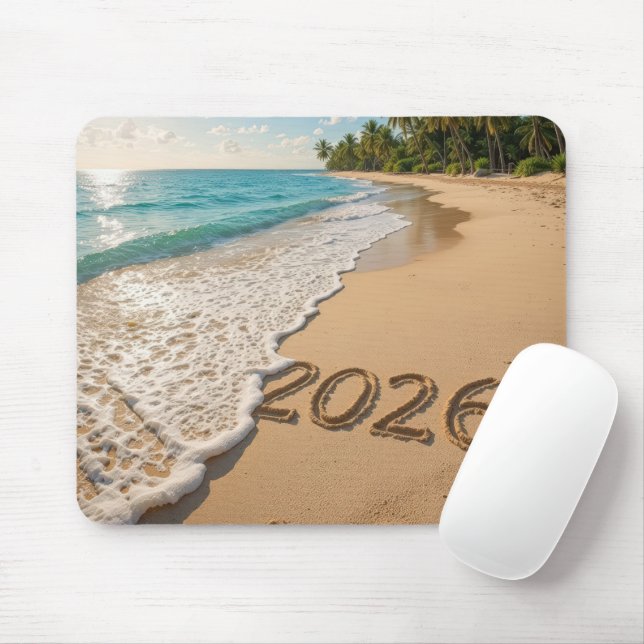 Tapis De Souris Nouvel An 2026 Plage tropicale (Avec souris)
