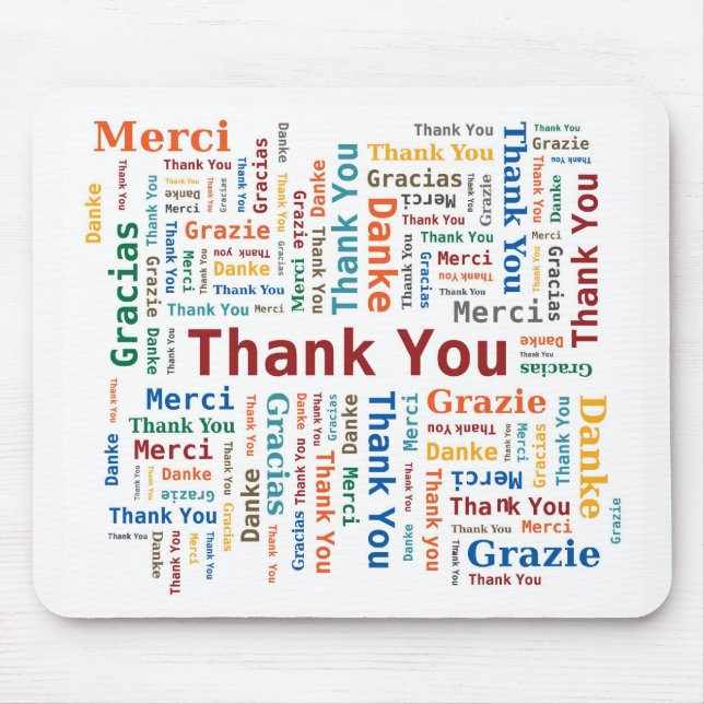 Tapis De Souris Nuage de mot de Merci dans 5 langues - (Devant)