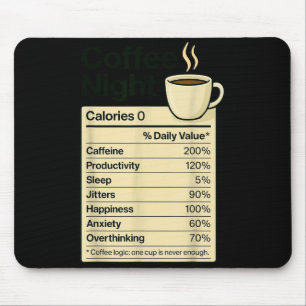 Tapis De Souris Nuit de l'amoureux du café Drôle Faits nutritionne