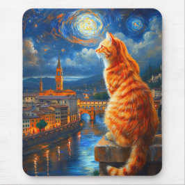 Tapis De Souris Nuit étoilée sur Florence | Art du chat roux