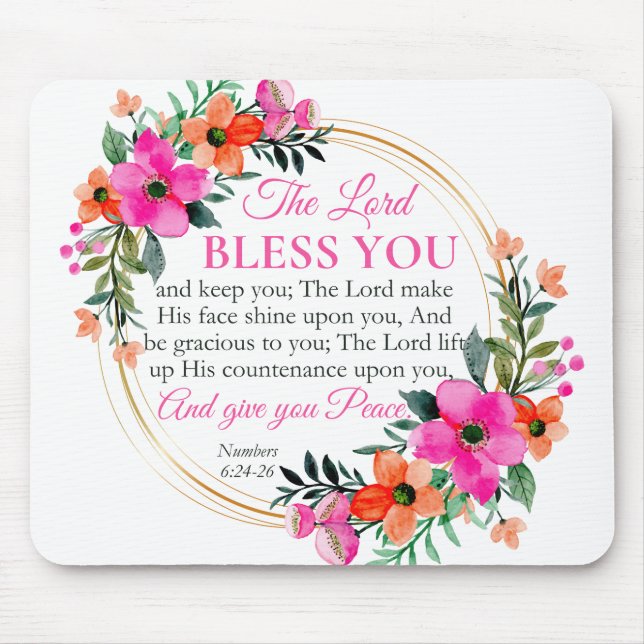 Tapis De Souris Numéros 6:24-26 Rose Floral Wreath Christian (Devant)