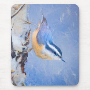 Tapis De Souris Nuthatch à poitrine rouge Peinture d'art original 