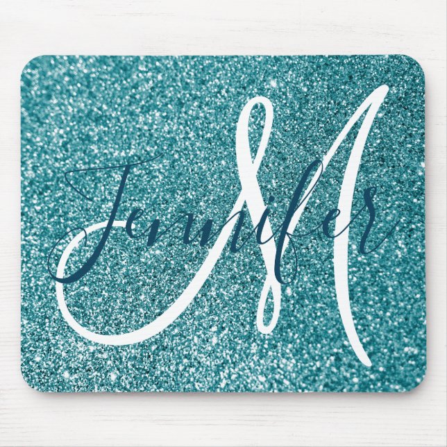 Tapis De Souris Ocean Blue Turquoise Faux Parties scintillant Mono (Devant)
