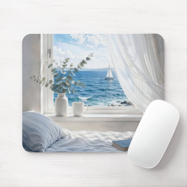 Tapis De Souris Ocean View in Bedroom Window (Avec souris)
