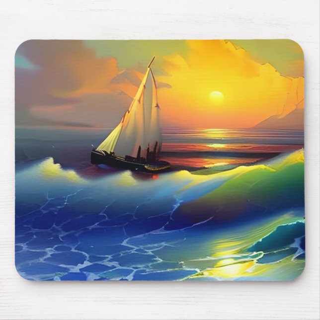 Tapis De Souris Ocean Waves, voilier et Sunset Reflet (Devant)
