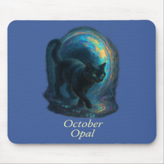 Tapis De Souris octobre Opal - Black Cat & Iridescal Portal