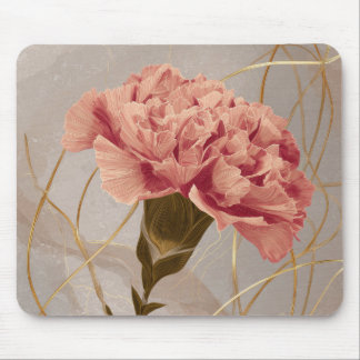 Tapis De Souris Œillet Rose Blush Floral Or