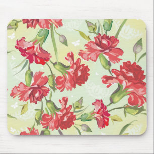 Tapis De Souris Oeillets rouges sur le vert avec des papillons