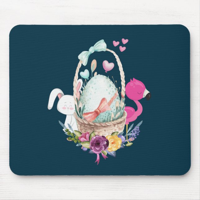 Tapis De Souris Oeuf mou, Flamant rose rose et aquarelle de lapin (Devant)