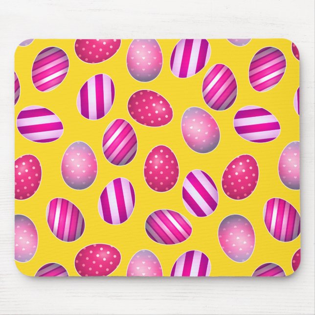 Tapis De Souris Oeufs de pâques jaune et motif de rose (Devant)
