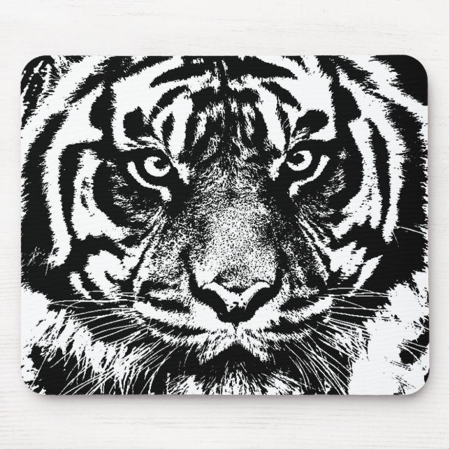 Tapis De Souris OEuvre oculaire noir blanc Sumatra Bornéo Tiger (Devant)