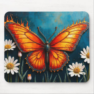 Tapis De Souris OEuvre surréaliste de papillon de feu, chamomille