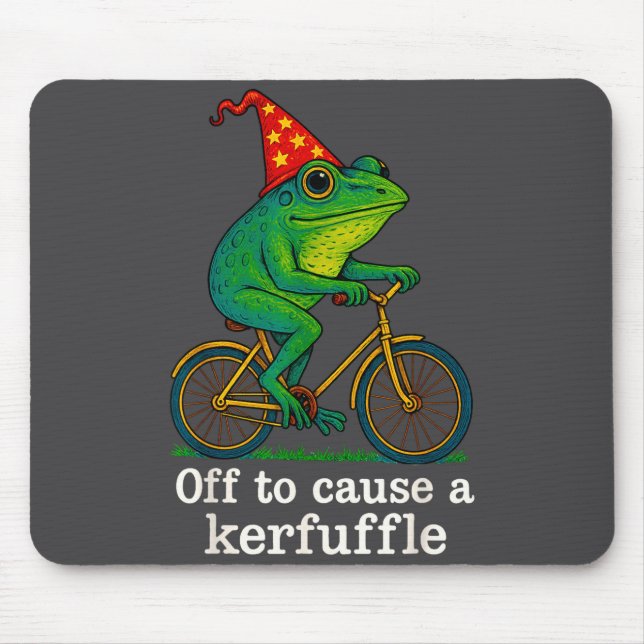 Tapis De Souris Off To Cause A Kerfuffle Funny Frog Wizard Bicycle (Devant)